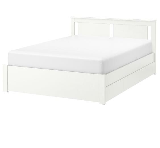 IKEA Bed frame with 4 storage boxes, 180 x 200 cm, white, Home