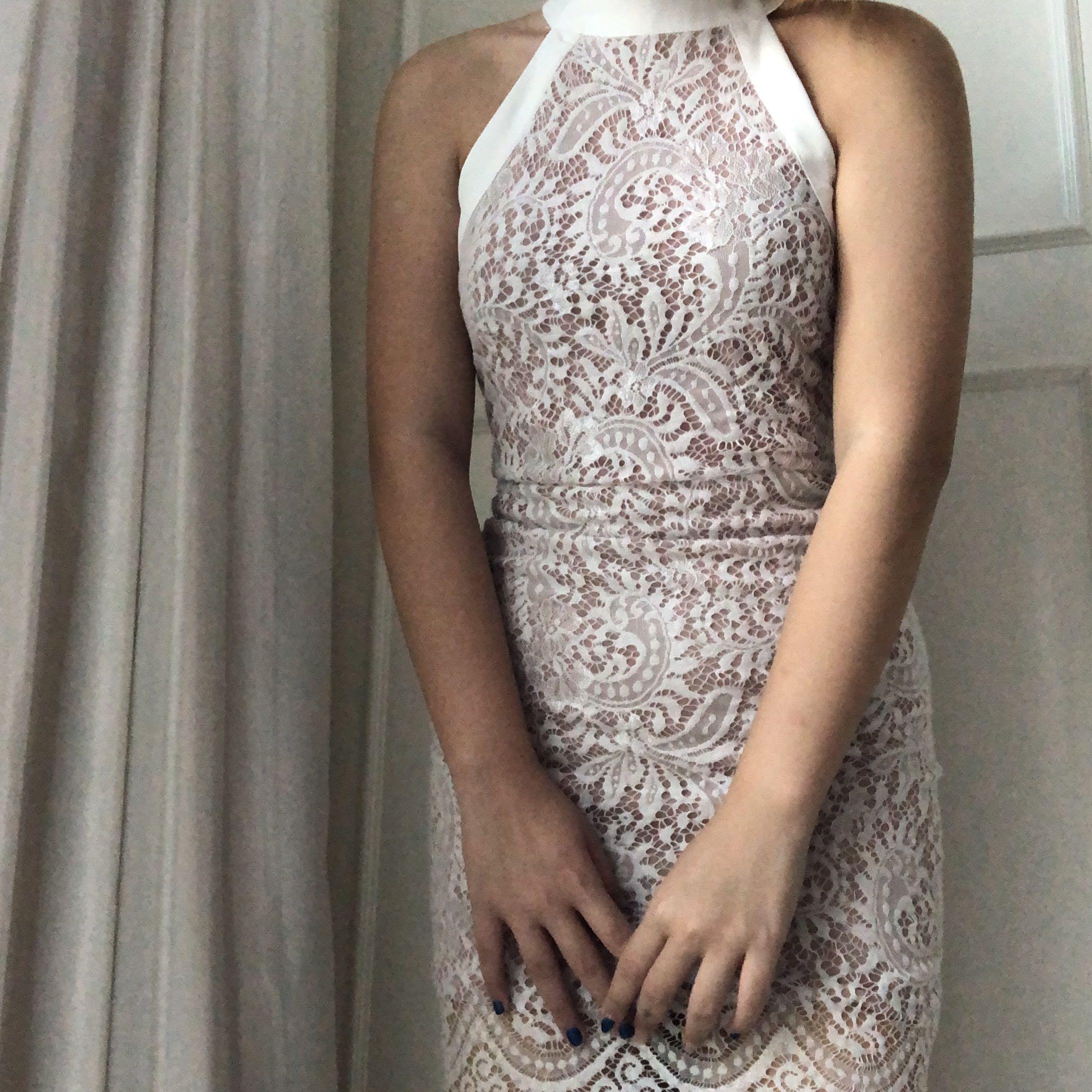 white lace halter dress