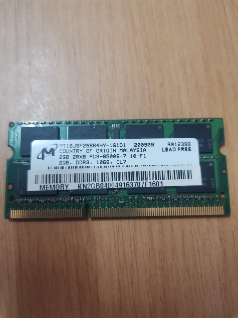 Micron Laptop Ram 2gb Ddr3 1066mhz Electronics Computer Parts Accessories On Carousell