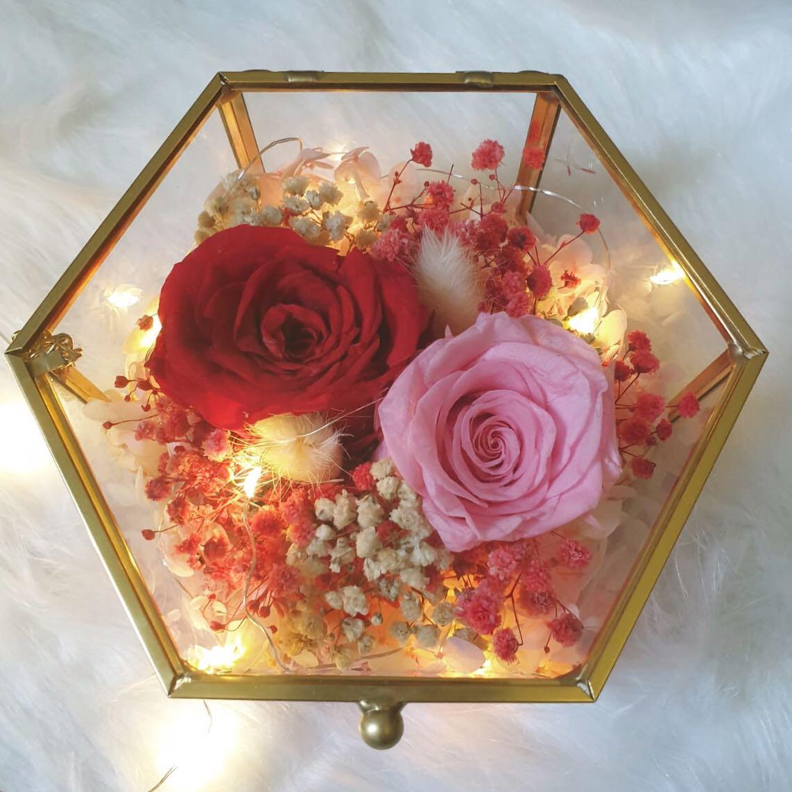 Glass Container With Roses Preserved Roses in Glass Box/Terrarium ️Wedding /Anniversary/ Birthday ...