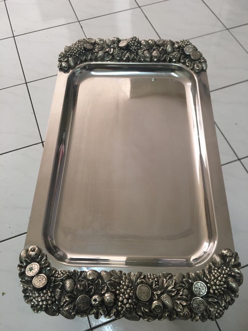 REGENT INOX STAINLESS STEEL FLORAL HEAVY TRAY, Furniture & Home Living ...