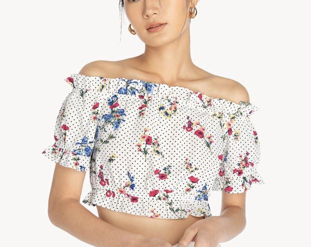 ruched off the shoulder crop top
