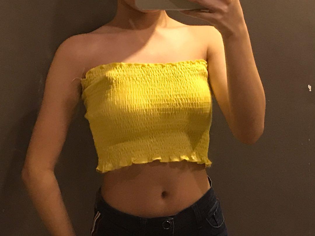 smocked yellow tube top