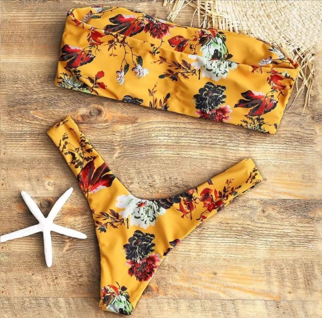 ZAFUL Yellow Floral Tube Bikini Swimsuit
