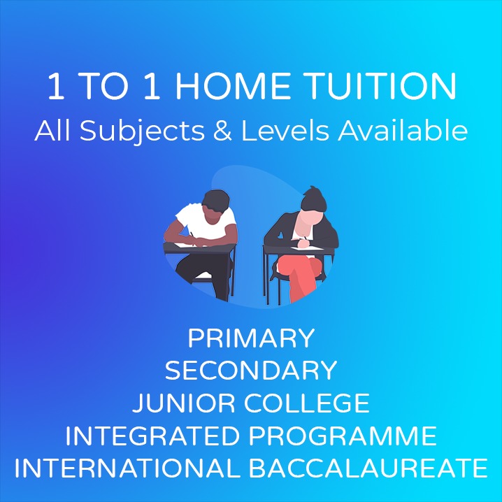 1 to 1 Home Tuition for PSLE, O Level, N Level, A Level, IB