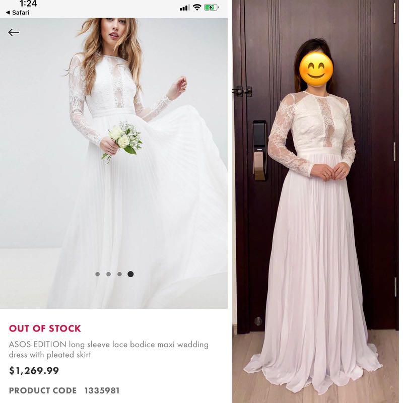 Asos edition long sleeve lace bodice maxi wedding dress with pleated skirt 2025