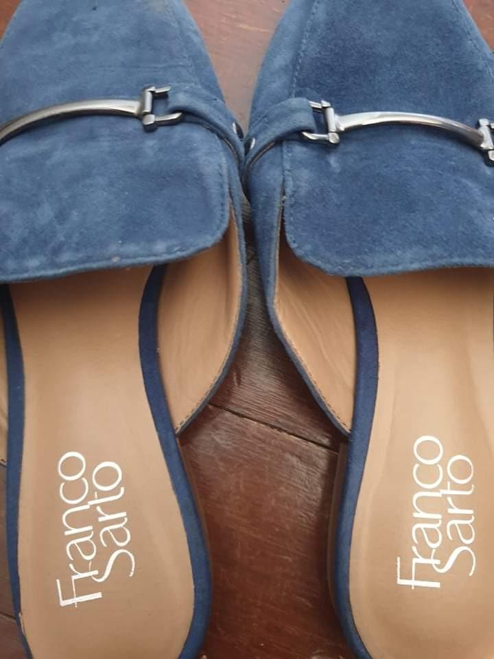 navy blue mule shoes