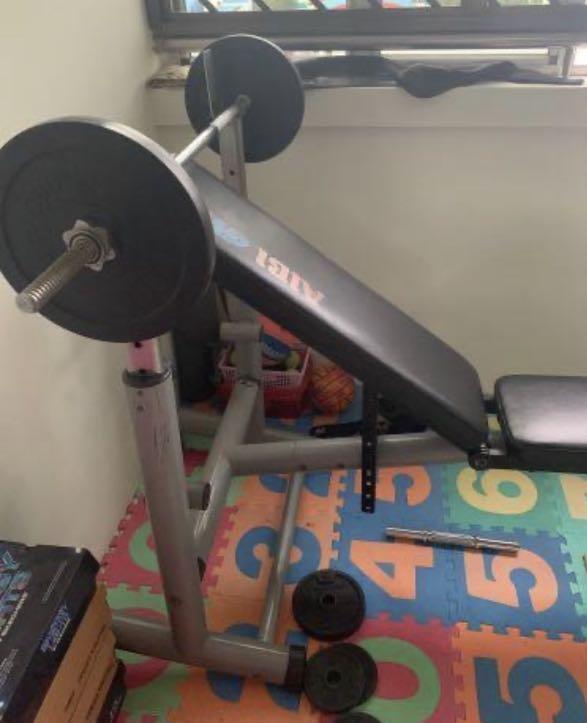 Workout Benches Aibi Foldable Bench Press Rubberised Weight / Chrome Plates / Hex dumbbell