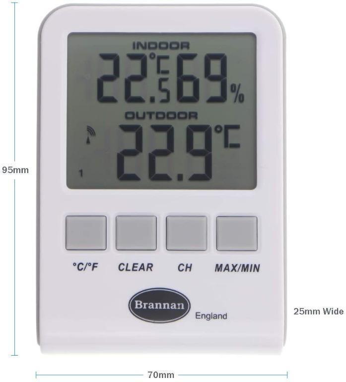 Brannan Wireless Max Min Thermometer and Humidity Meter Indoor Outdoor ...