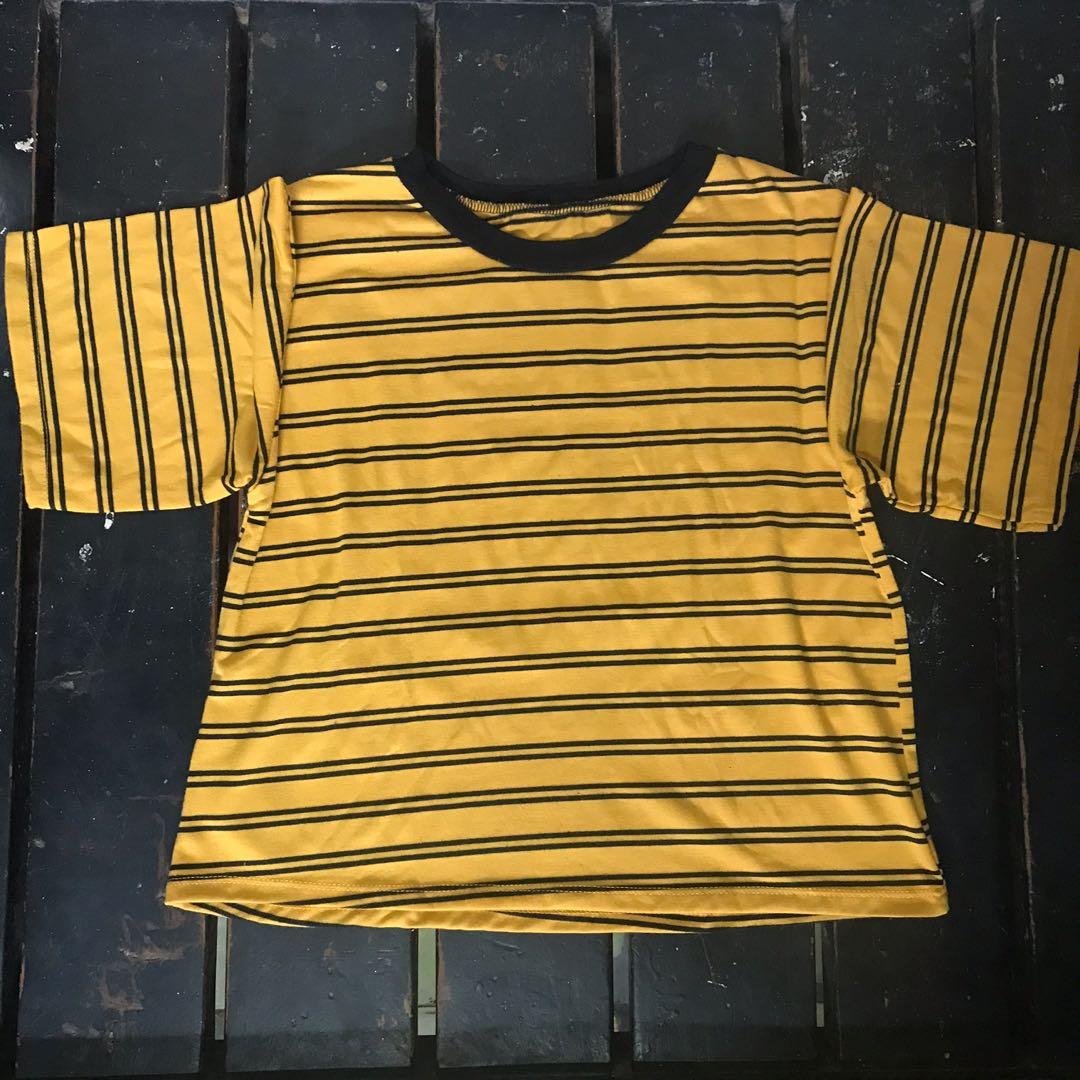 black and yellow striped crop top