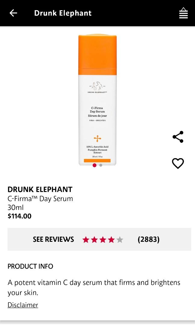 Drunk Elephant CFirma Day Serum Vitamin E Ferulic Acid Iascorbic Acid