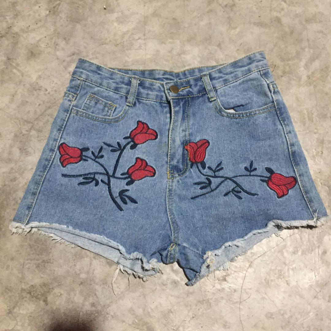 embroidered denim shorts