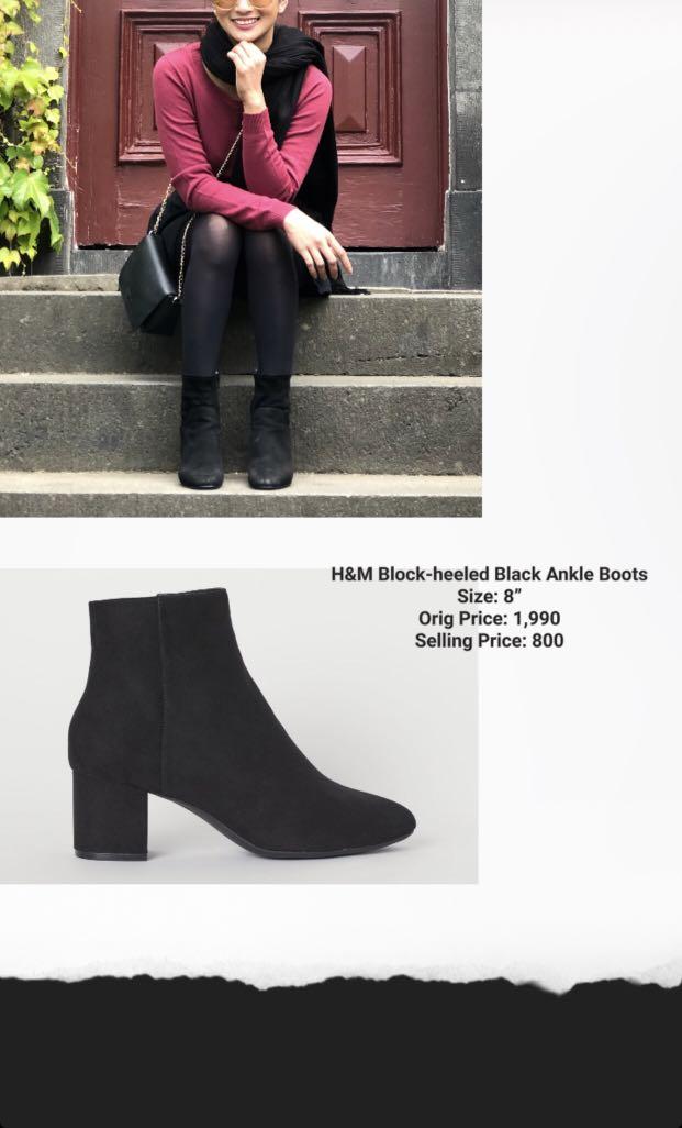 H\u0026M Blocked-heeled Black Ankle Boots 
