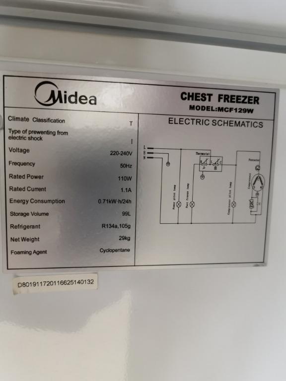 Midea Chest Freezer (99L capacity), Home Appliances, Kitchenware on