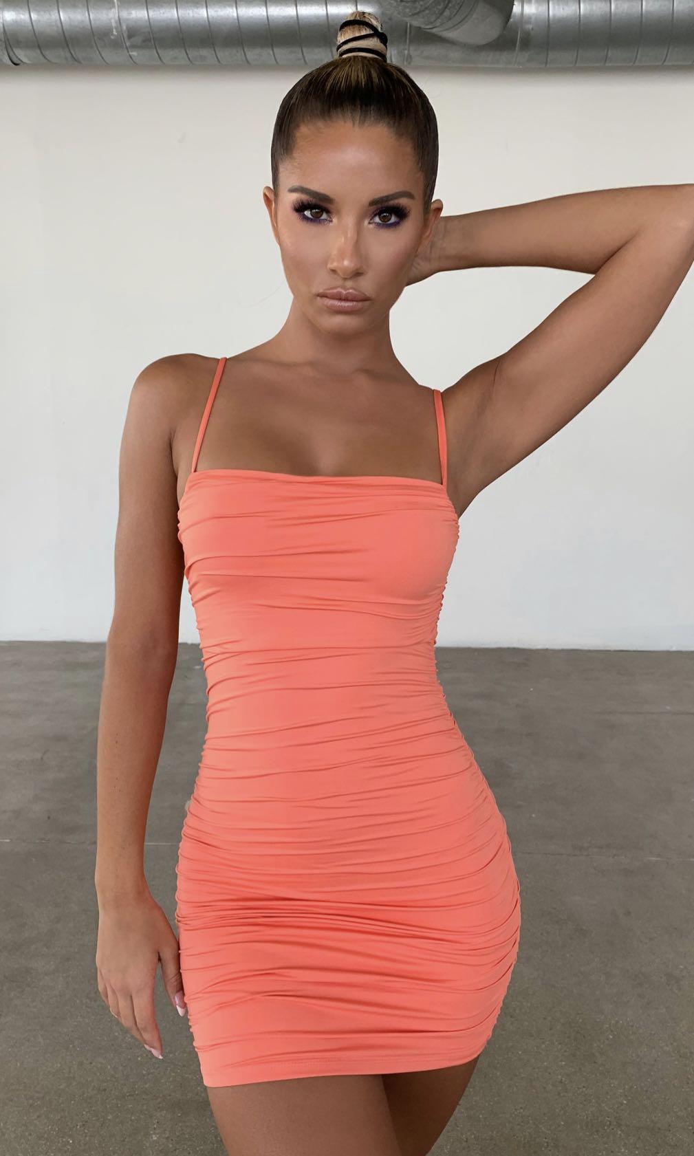 Oh polly orange ruched dress Outlet