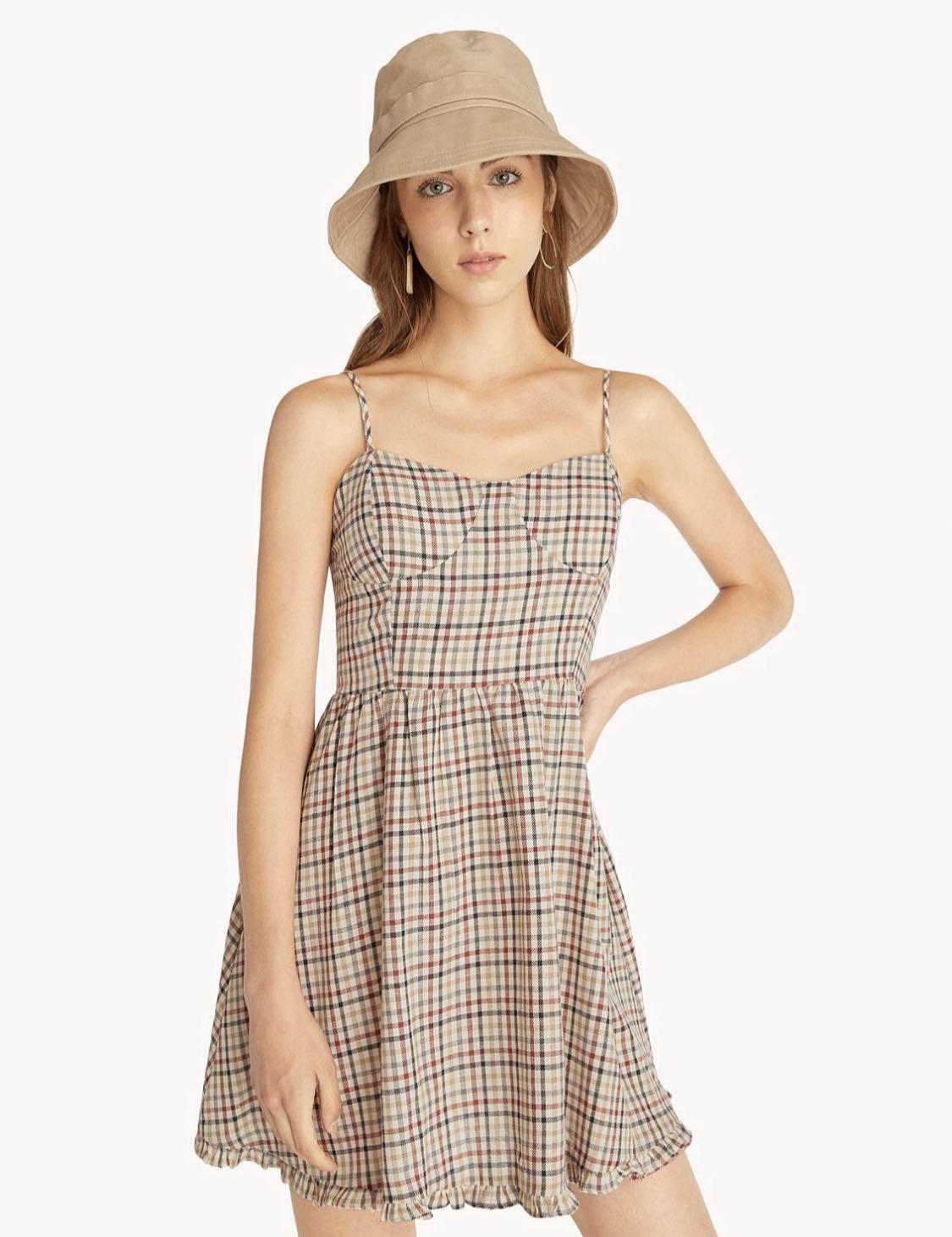 Red plaid spaghetti strap dress online