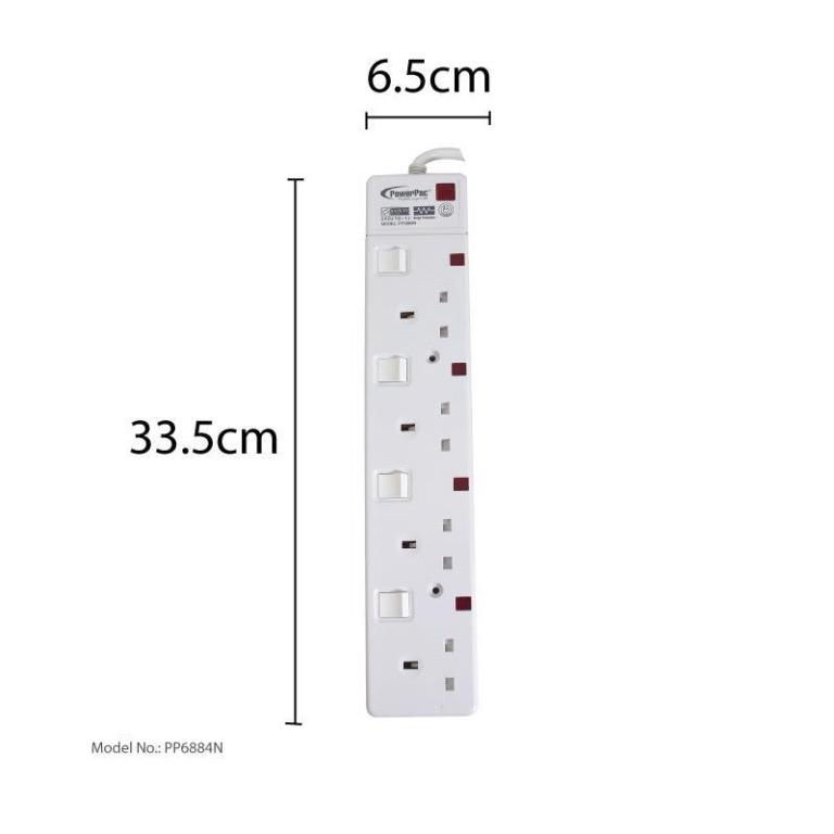 PowerPac 4-way 6 metre Extension Cord with 2-Pin Direct, Electronics ...