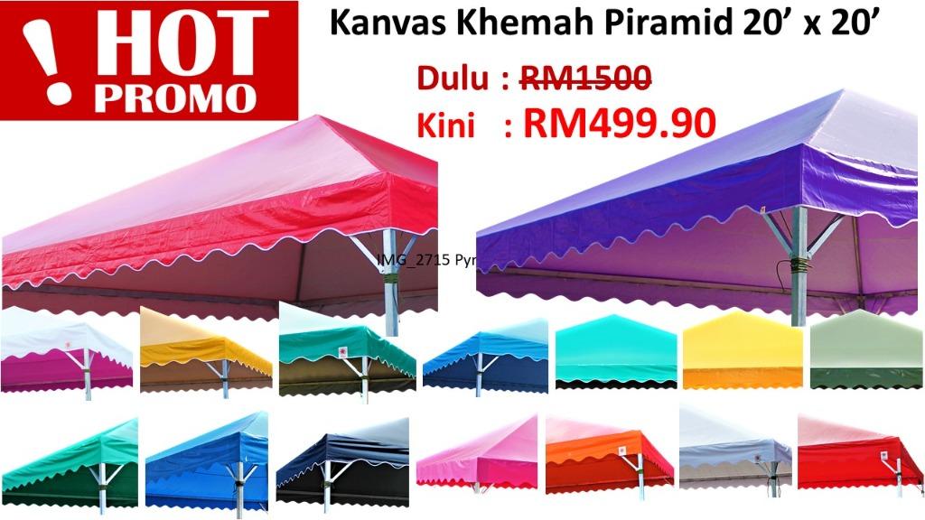 Pyramid Design 20 x 20 Green White Canvas Only Canopy Tent Roof Top Kanvas Saja Bumbung Khemah Kanopi Piramid 20 kaki x 20 kaki