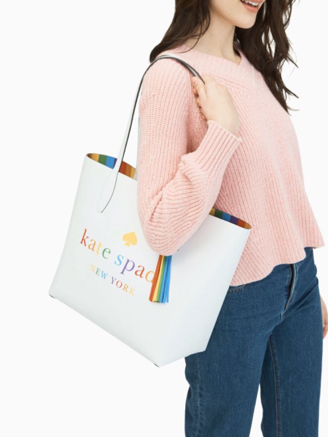 RARE Kate Spade Arch Rainbow Logo Large Reversible Tote Handbag Shoulder Bag  White, Women's Fashion, Bags & Wallets, Tote Bags on Carousell
