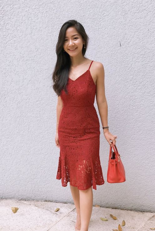 red lace cami dress