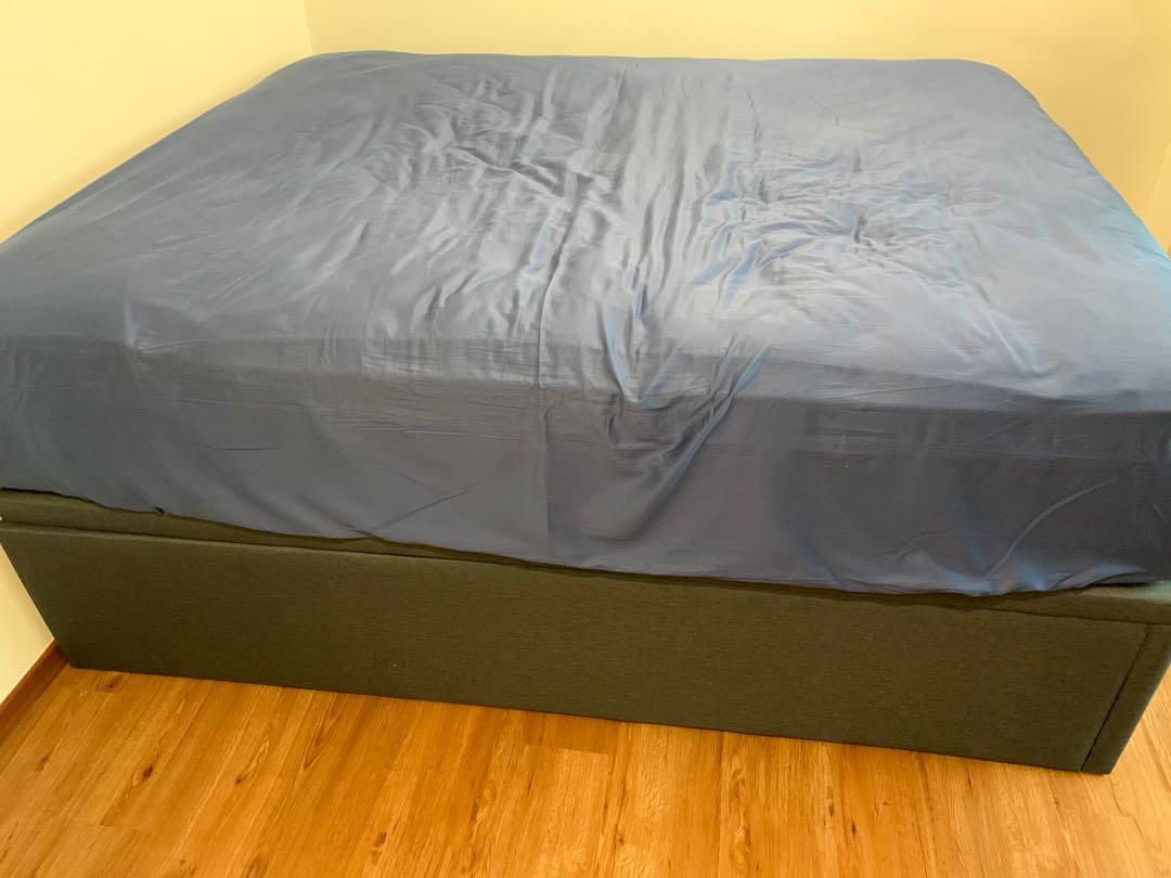 Storage Bed Frame (Brand New) Queen size in charcoal grey, Furniture