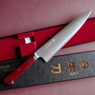 Takamura R2 / SG2 Gyuto 210mm (HSPS) Migaki Laser Profile Rosewood Handle Tags: Chef Knife Kitchen Cook Gyuto Full Tang HRC 62 63 Sushi Sashimi Butcher Prep Line PM Steel Powdered Metallurgy High Speed Stainless Steel Super Steel Japanese