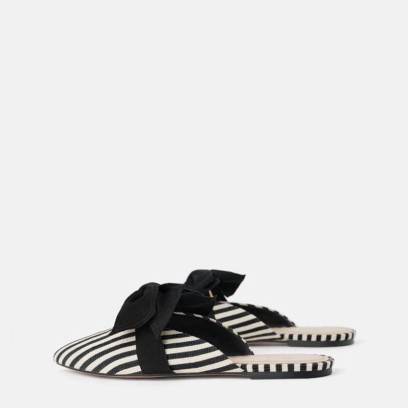 Zara Striped Canvas Mules with Bows 