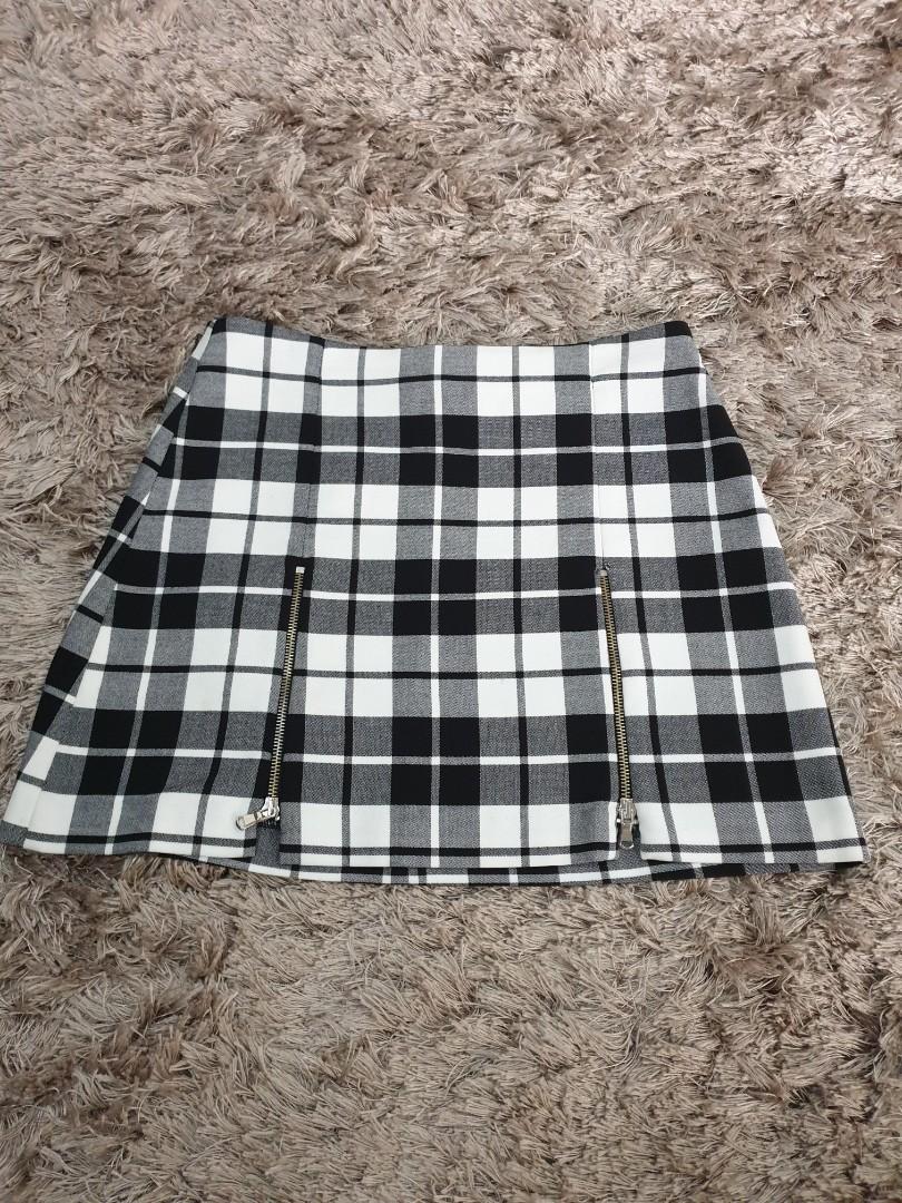 Black and white plaid skirt on sale zara