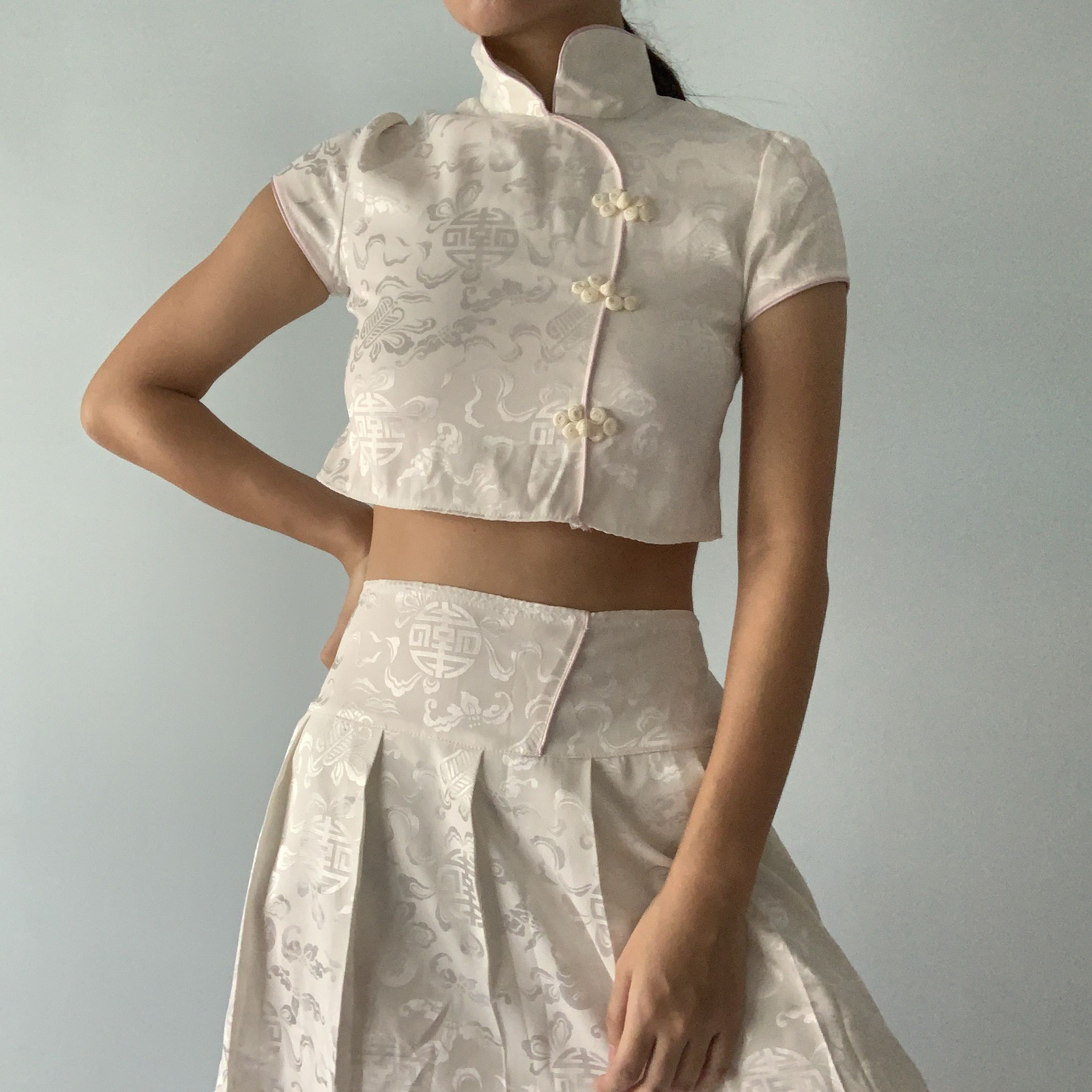 2 piece cheongsam set Women s Fashion Tops Sleeveless on Carousell