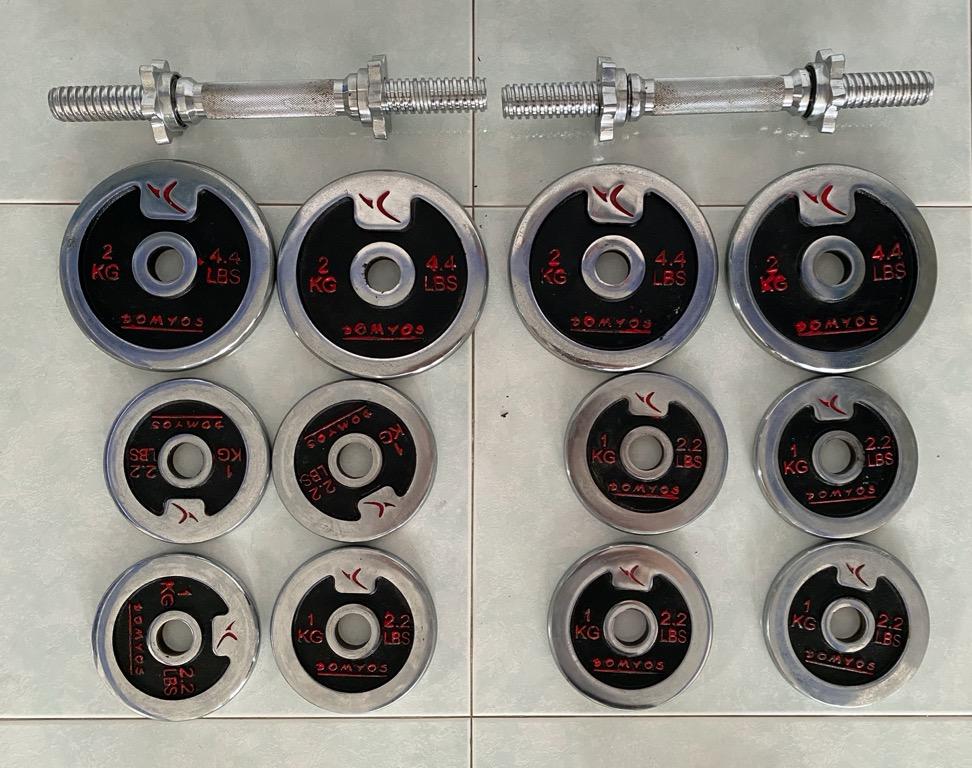 2 X 10kg Dumbbells Chrome Adjustable Decathlon Domyos Sports Weights Gym Equipment On Carousell