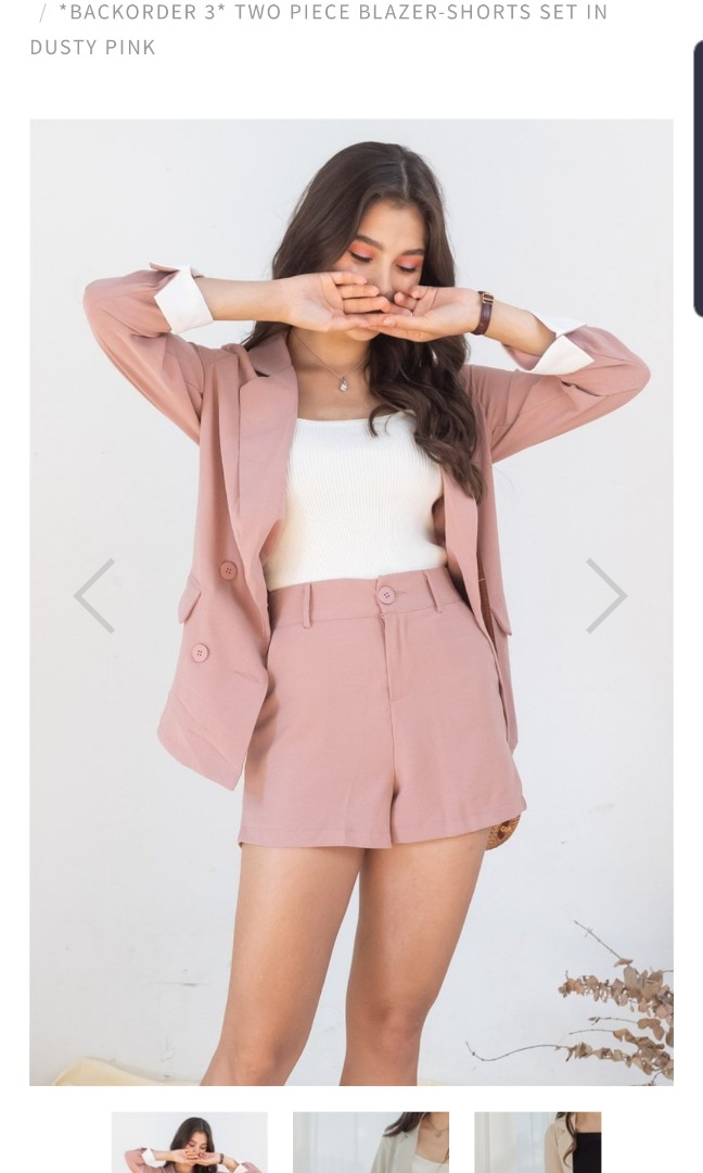 ACW: Two Piece Blazer-Shorts Set In Dusty Pink, Women's Fashion, Dresses u0026  Sets, Sets or Coordinates on Carousell
