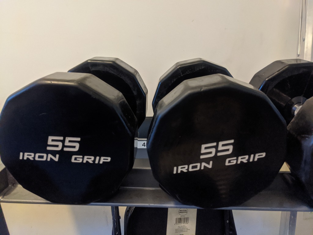 Commercial Iron Grip Dumbbell Set (55-85lbs) & Precor Rack
