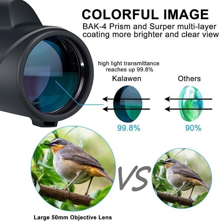 CYN. B. Kalawen 10-20x50 Zoom Monocular Telescope Compact with Smartphone  Holder and Tripod, Waterproof Monocular with BAK4 Prism Scope for Bird  Watching Hunting Camping Shooting Range Hiking, Everything Else on Carousell