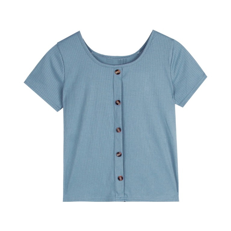 EB8389 全新 女裝 Tee T恤 打底衫 上衣 小小方領純色坑條短袖打底衫修身顯瘦短款T恤