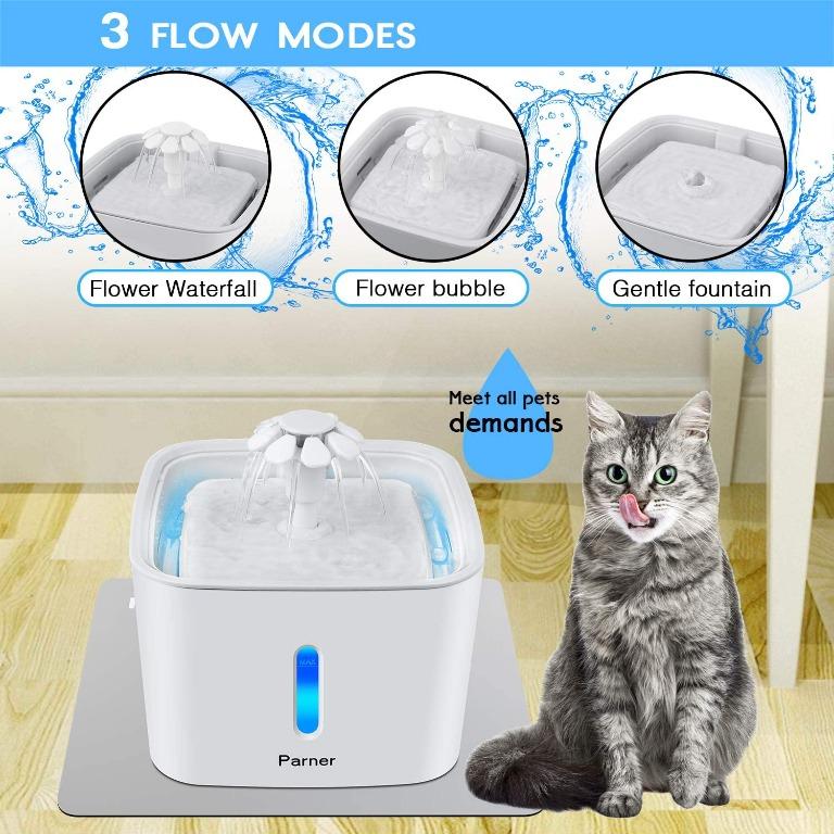 (EL) Pet Fountain, Parner Quiet Flower Automatic Cat Water Fountain, 2