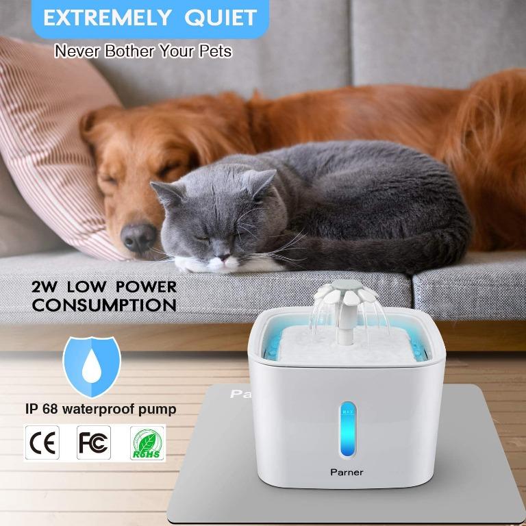 (EL) Pet Fountain, Parner Quiet Flower Automatic Cat Water Fountain, 2.5L LED Flower Dispenser