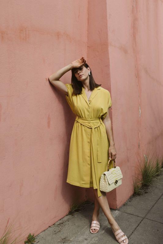 J.O.A x Chriselle Lim Mustard Trench Dress Women s Fashion Dresses Sets Dresses on Carousell