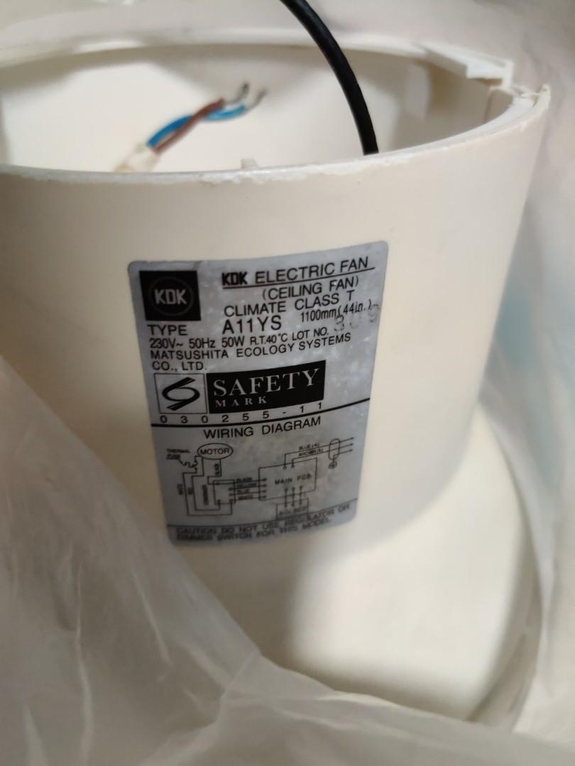 KDK Ceiling Fan A11YS with remote, Furniture & Home Living, Lighting