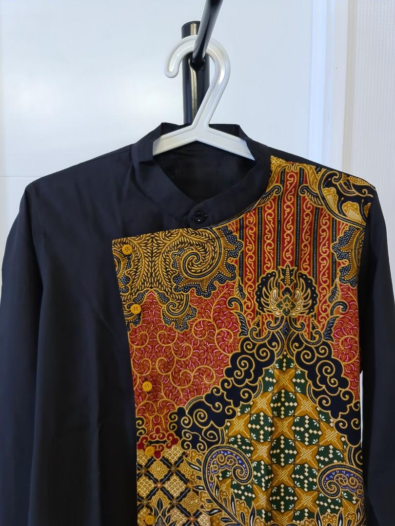 Kemeja Batik Pria Hitam Coklat Kancing Samping Fesyen Pria Pakaian Atasan Di Carousell