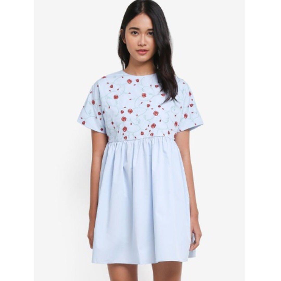 women's light blue babydoll dress