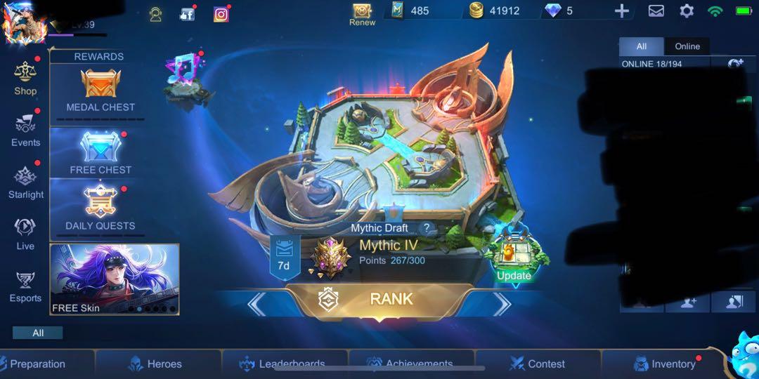 Mythic Mobile Legends Account Max Emblems 91 Heroes Video Gaming Gaming Accessories Game Gift Cards Accounts On Carousell