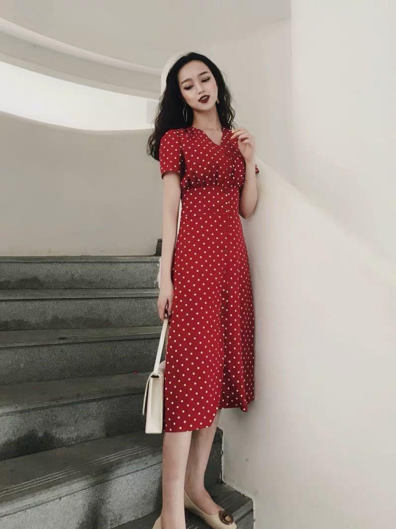 NEW Red polka dot midi dress