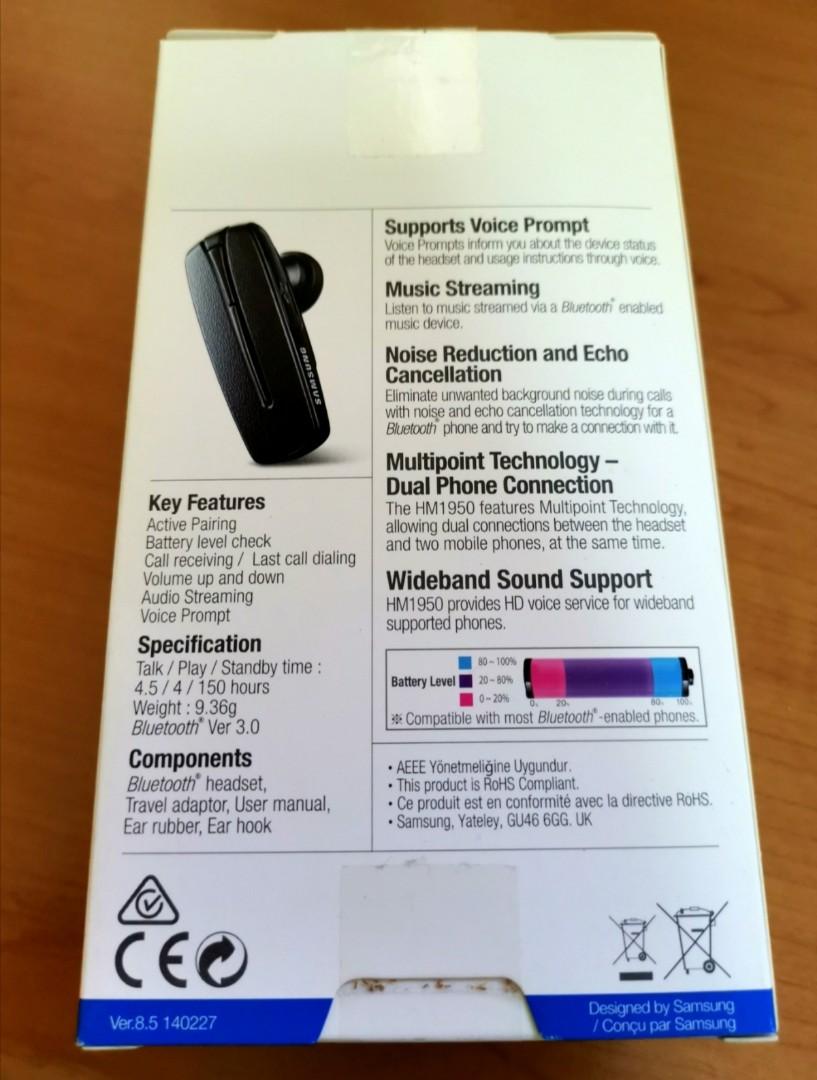 Samsung Mono Bluetooth Headset HM1950 Audio Earphones on Carousell