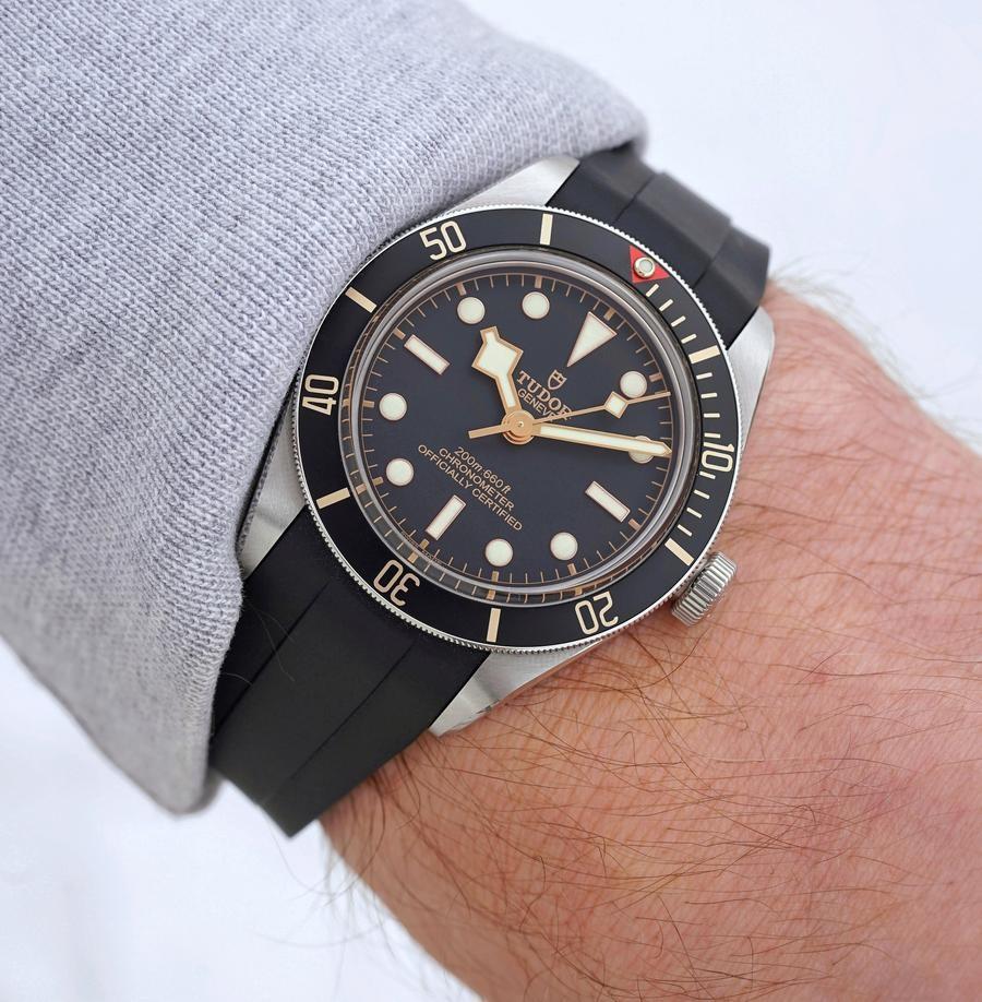 TUDOR 22mm Black Bay 41 Blue Rubber Watch Strap Men s Fashion