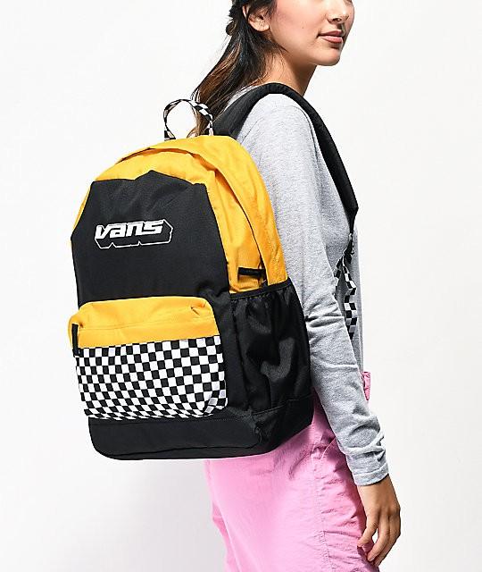 vans sporty realm yellow checkerboard backpack