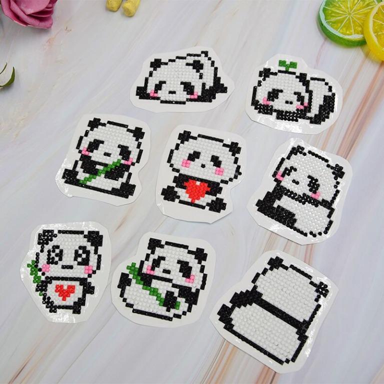 08pcs Lovely Panda Diy Diamond Art Painting Stickers Design