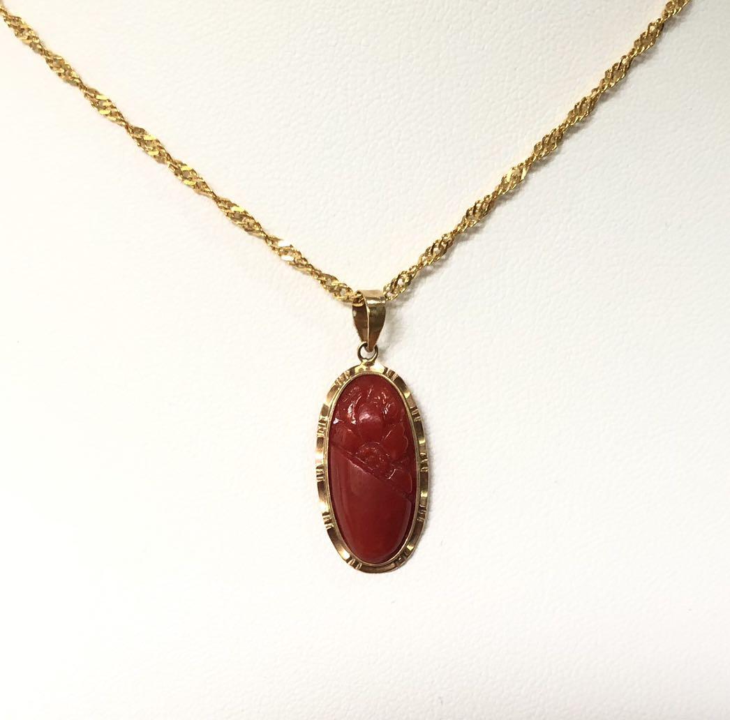 Red coral pendant gold outlet
