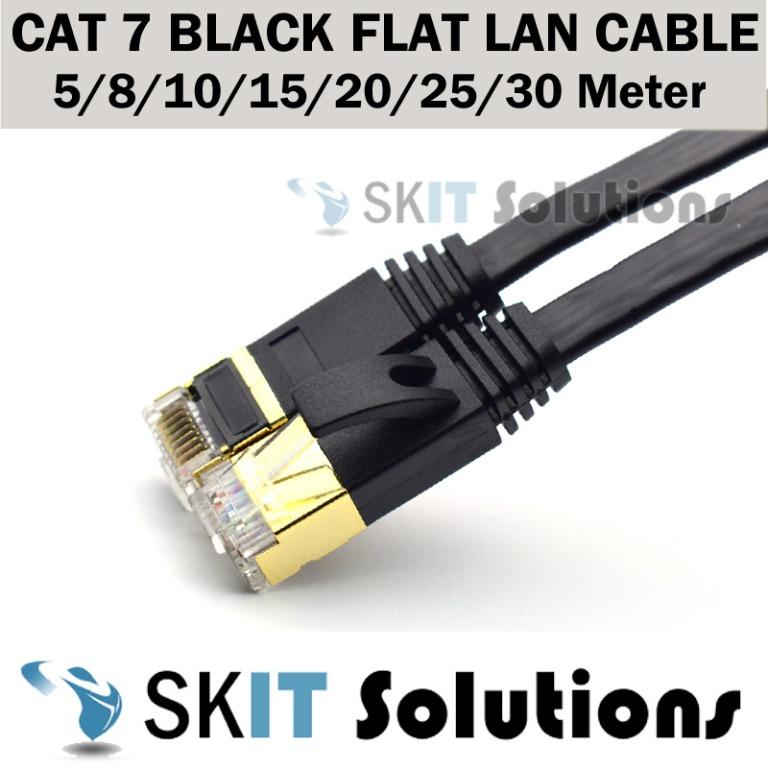 5 8 10 15 20 25 30m Cat 7 Cat7 Black Flat Lan Ethernet Networking Rj45 Internet Cable Modem Router Laptop Printer Utp Electronics Computer Parts Accessories On Carousell