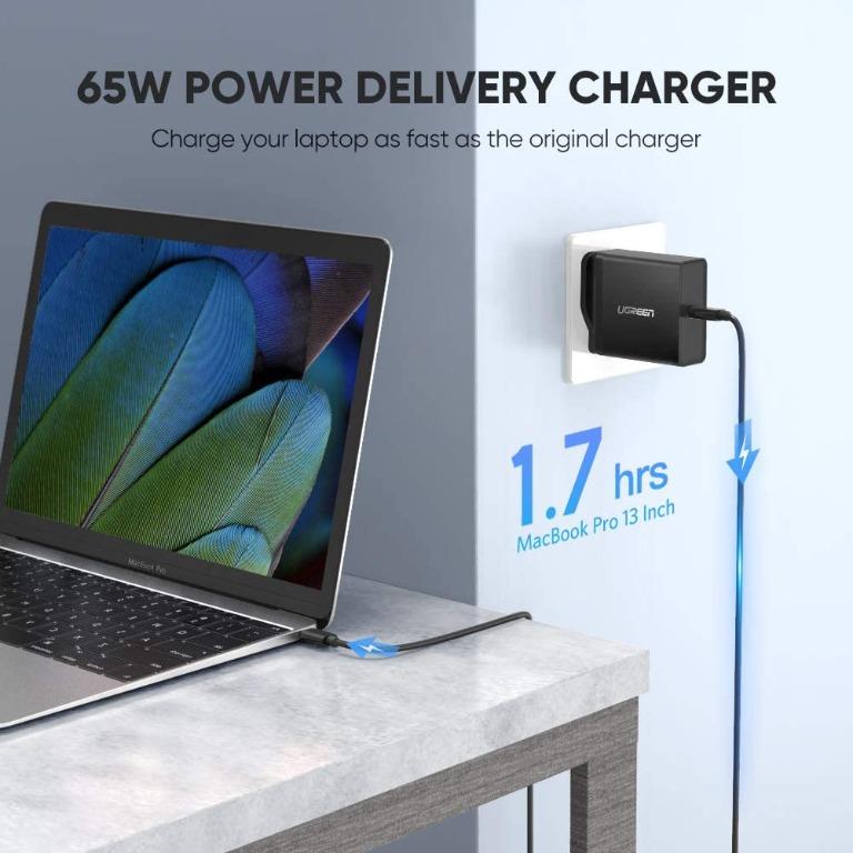 UGREEN 65W USB C PD Charger, GaN Charger Dual Type C Wall Charger Plug, USB  Power Adapter Compatible with Macbook, iPhone, iPad, XPS, Matebook, Lenovo  Yoga, HP, Asus, Acer, Laptops and More