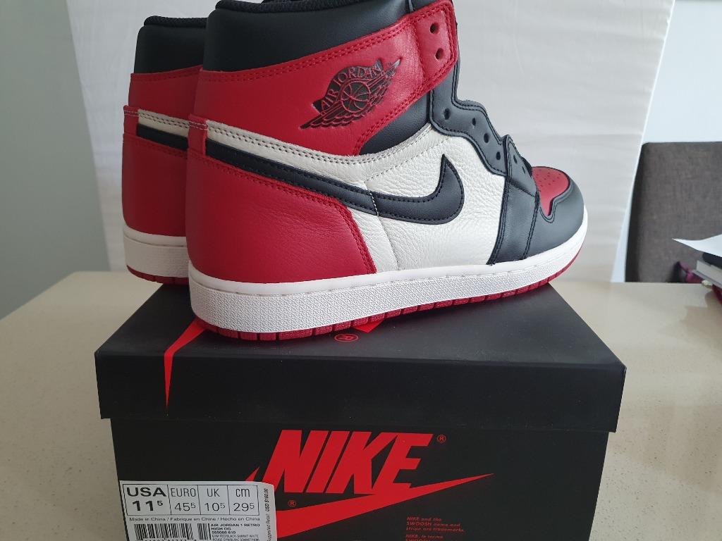 Air Jordan 1 Bred Toe US 11.5 Men s Fashion Footwear Sneakers